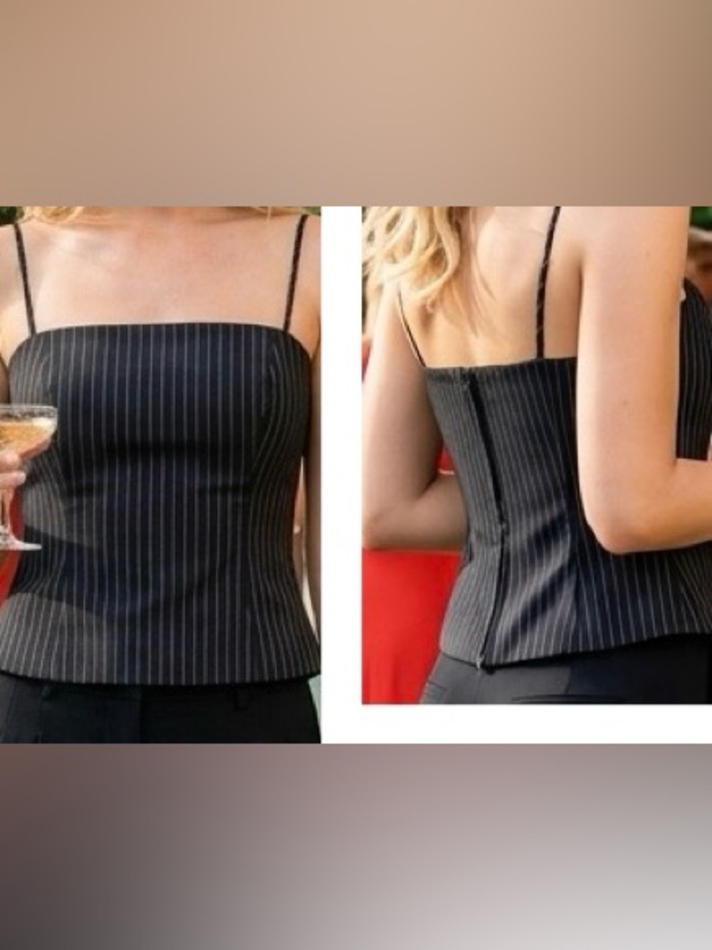 Striped Black Pinstripe Spaghetti-Strap Bustier Camisole